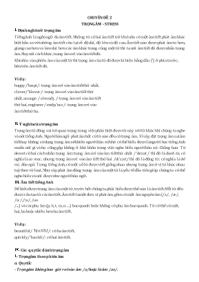 Chuyên đề Tiếng Anh Lớp 6 - Chuyên đề 2 Trọng âm - Stress